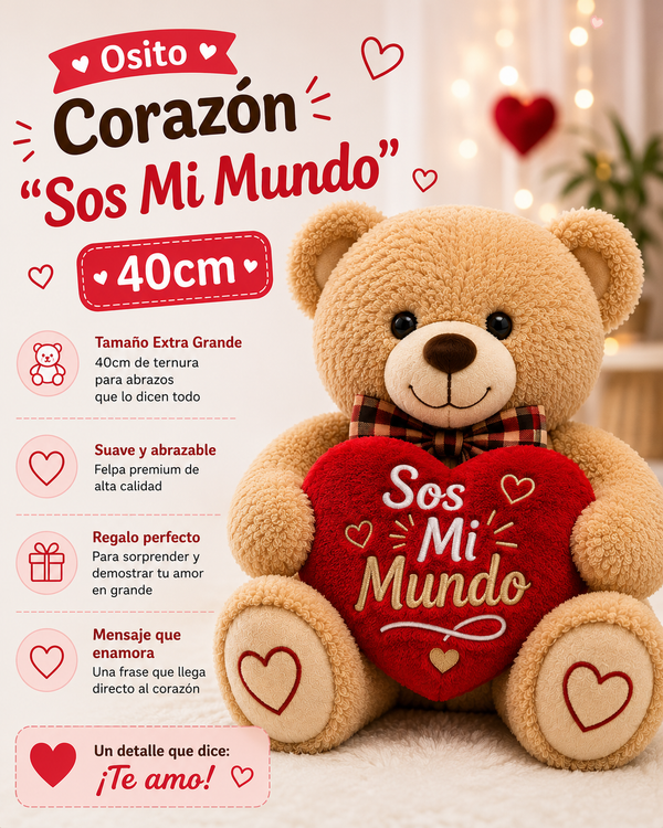 Oso Corazon 'You Are My World' 40cm