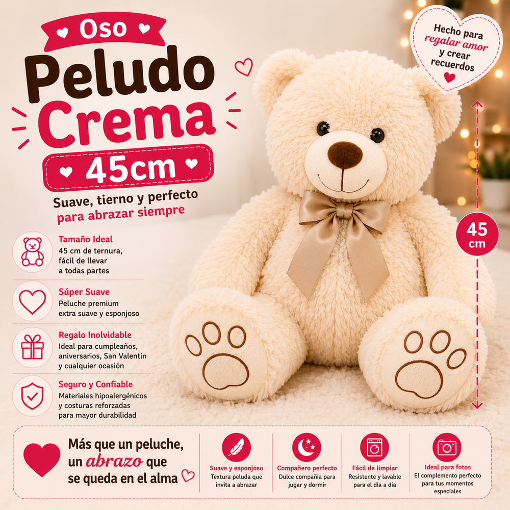 Cream Fluffy Bear 45cm