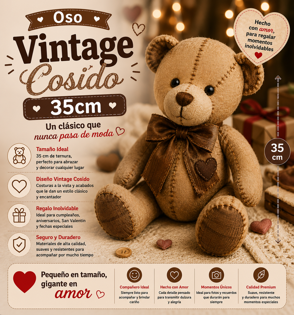 Vintage Stitched Bear 35cm